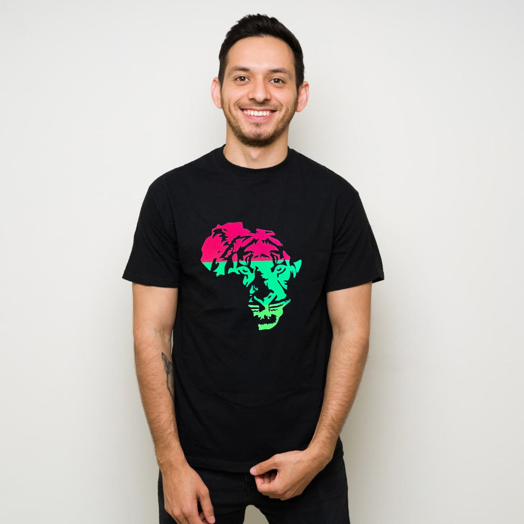Africa Map UV-Reactive Neon T-Shirt with Hidden Lion Design