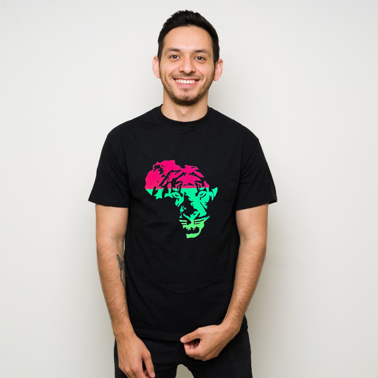 Africa Map UV-Reactive Neon T-Shirt with Hidden Lion Design