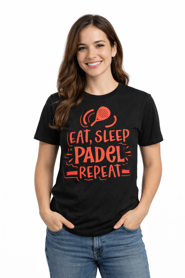 Eat, Sleep, Pedal and Repeat T-Shirt by Neon DripWear featuring bold text design on a casual tee.