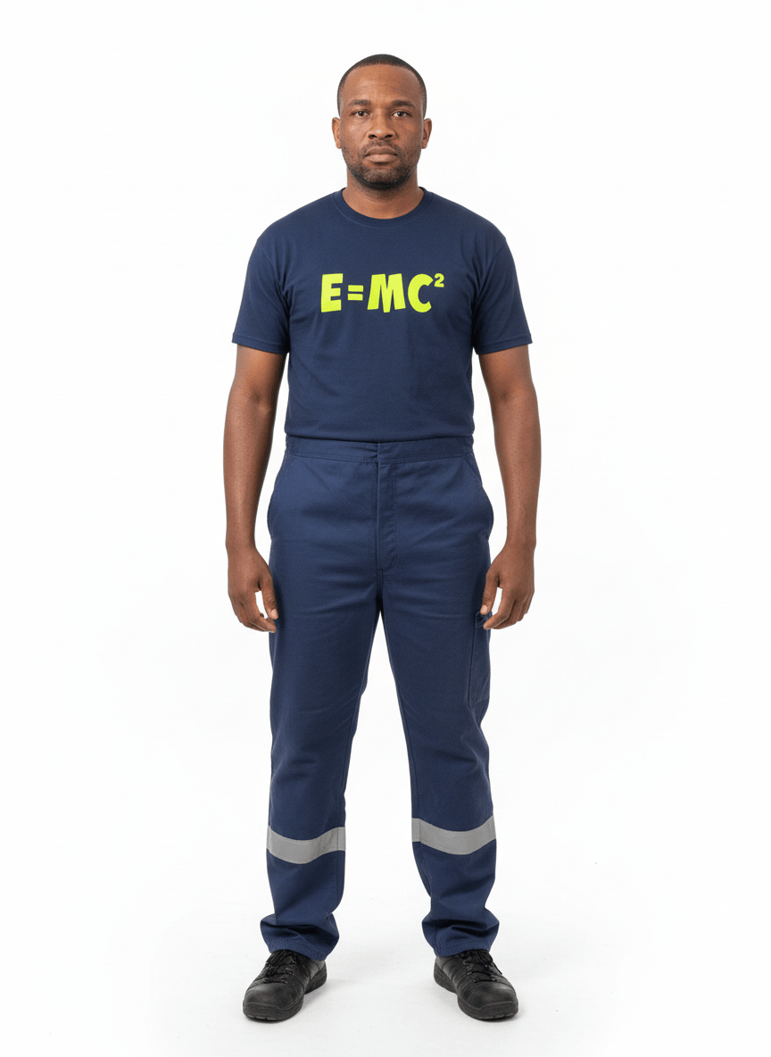 Model wearing a Mass-Energy Equivalence Neon T-Shirt from Neon DripWear, showcasing vibrant colors and a stylish fit.